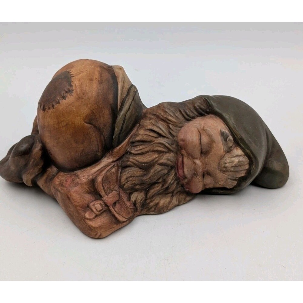 Vintage 1970s Hand Painted Ceramic Sleeping Gnome Statue Alberta Mold 486 9"